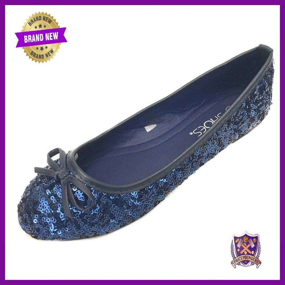 Women's Sequins Ballet Flats with Bow, Comfortable Slip-On Style